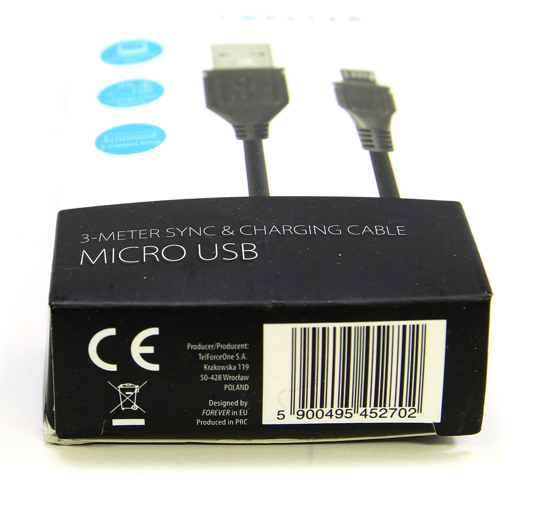 USB / Micro USB opladningskabel 3 meter